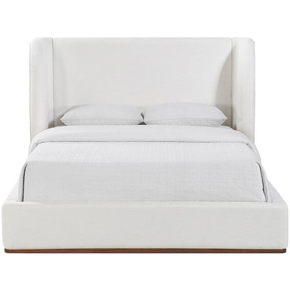 Aurin Cream Linen Textured Fabric Upholstered Queen Bed