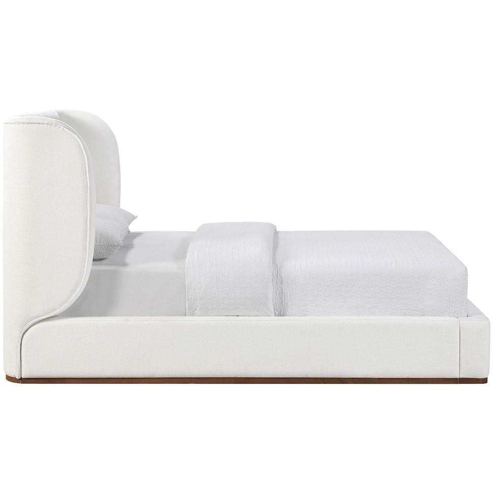 Aurin Cream Linen Textured Fabric Upholstered Queen Bed