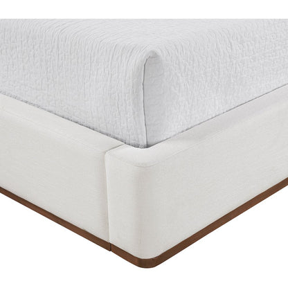 Aurin Cream Linen Textured Fabric Upholstered Queen Bed
