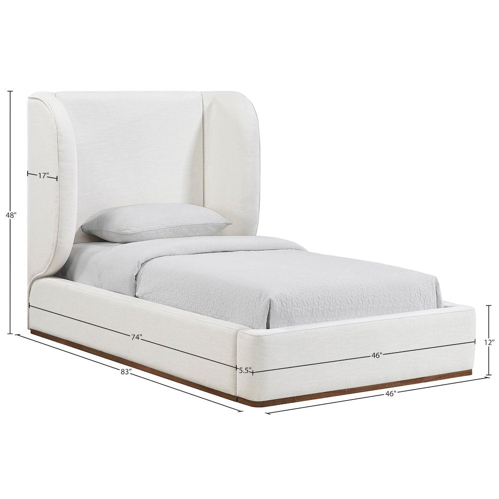 Aurin Cream Linen Textured Fabric Upholstered Twin Bed