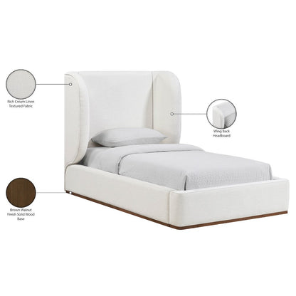 Aurin Cream Linen Textured Fabric Upholstered Twin Bed