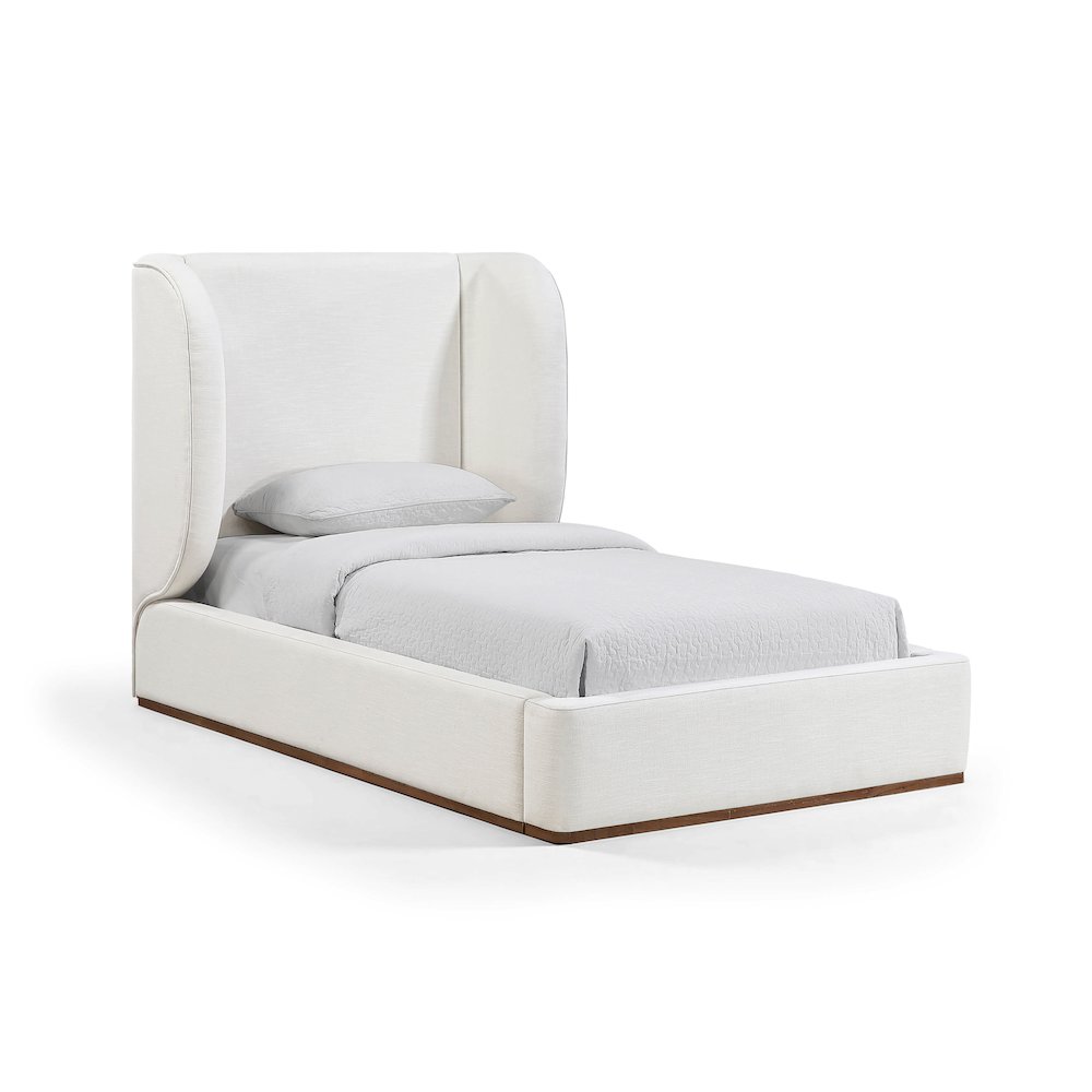 Aurin Cream Linen Textured Fabric Upholstered Twin Bed