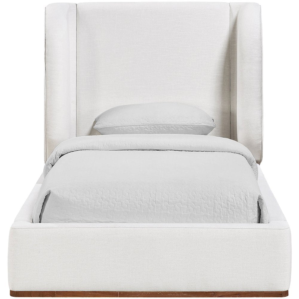 Aurin Cream Linen Textured Fabric Upholstered Twin Bed