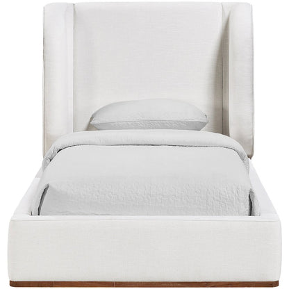 Aurin Cream Linen Textured Fabric Upholstered Twin Bed