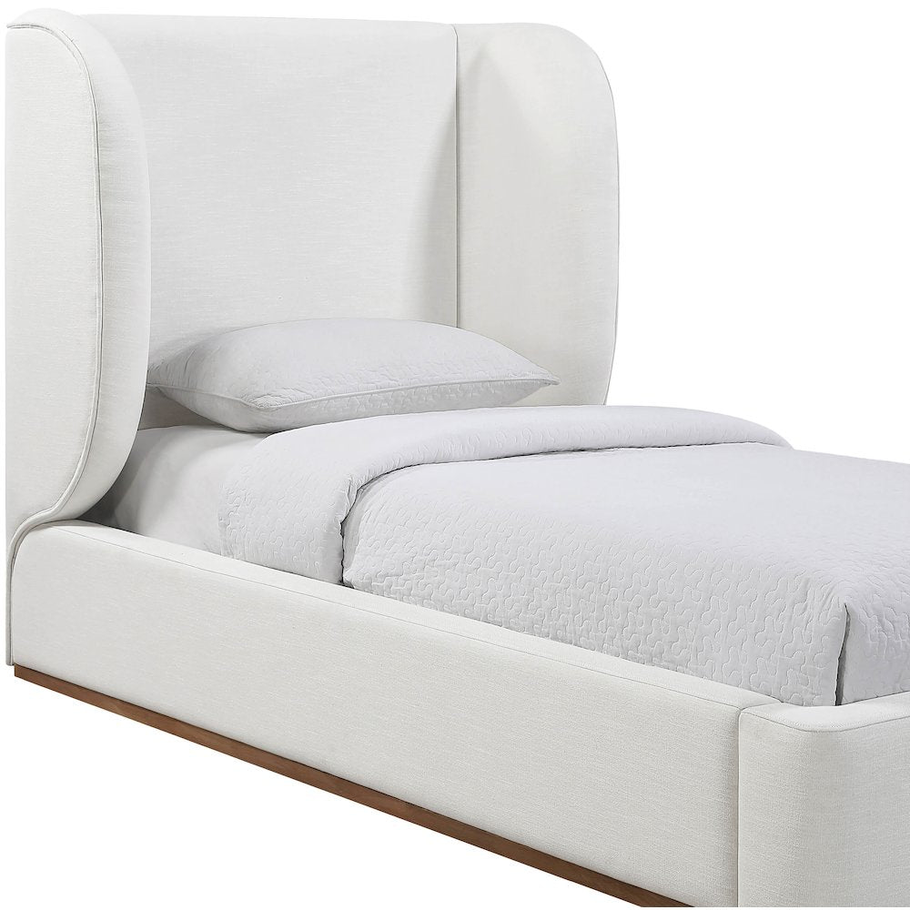 Aurin Cream Linen Textured Fabric Upholstered Twin Bed