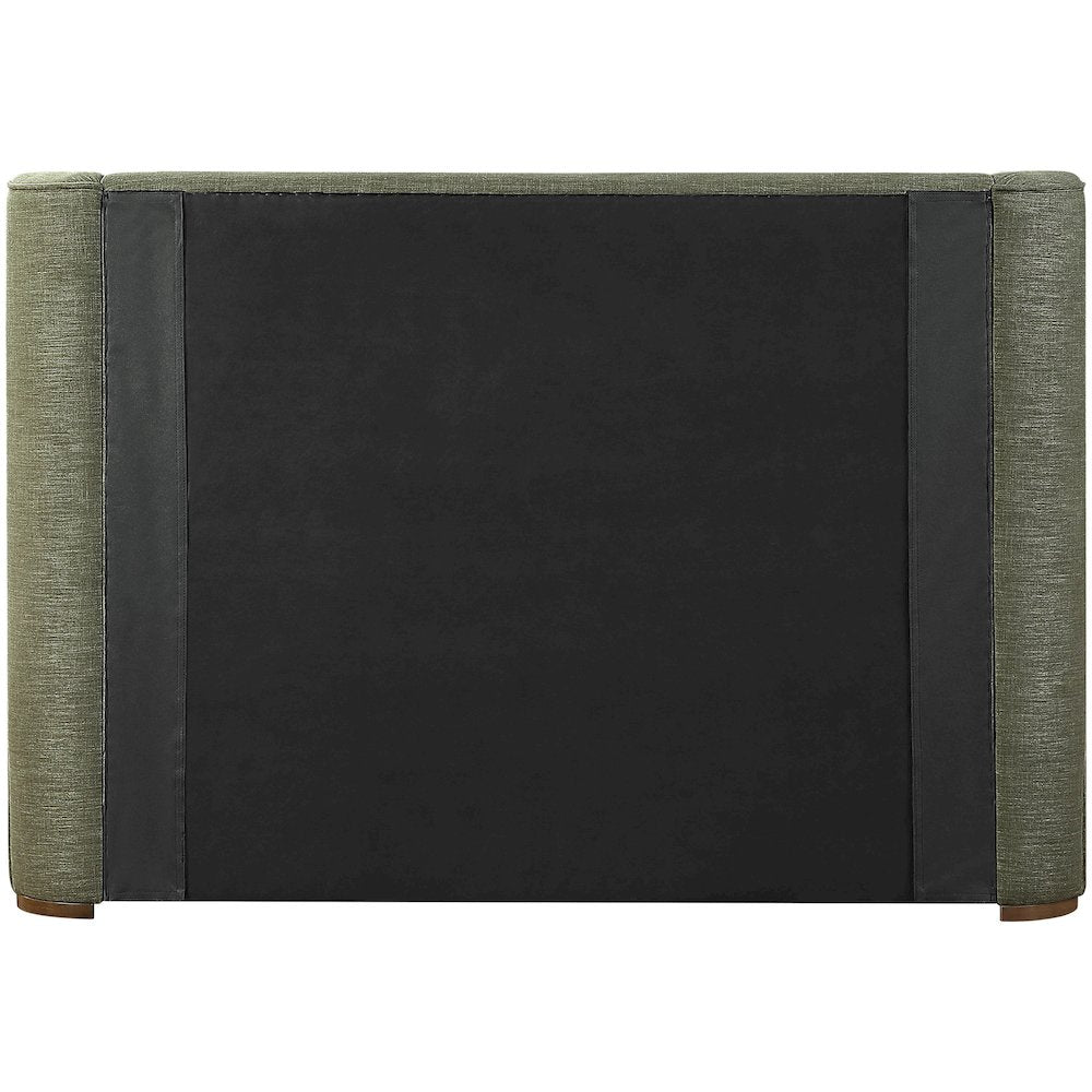 Aurin Olive Green Linen Textured Fabric Upholstered King Bed
