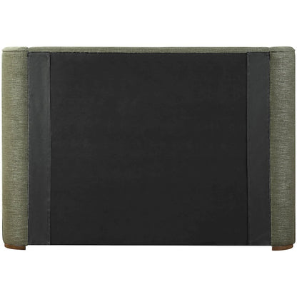 Aurin Olive Green Linen Textured Fabric Upholstered Queen Bed