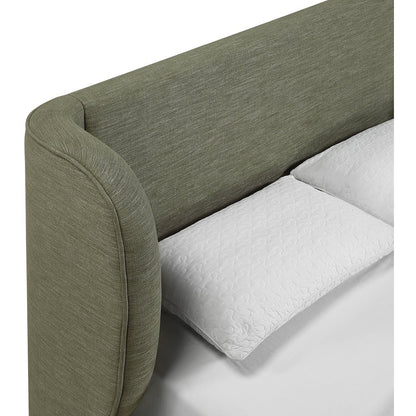 Aurin Olive Green Linen Textured Fabric Upholstered Queen Bed