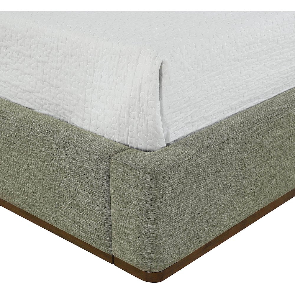 Aurin Olive Green Linen Textured Fabric Upholstered Queen Bed