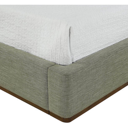 Aurin Olive Green Linen Textured Fabric Upholstered Queen Bed