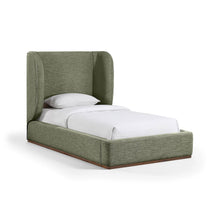 Aurin Olive Green Linen Textured Fabric Upholstered Twin Bed