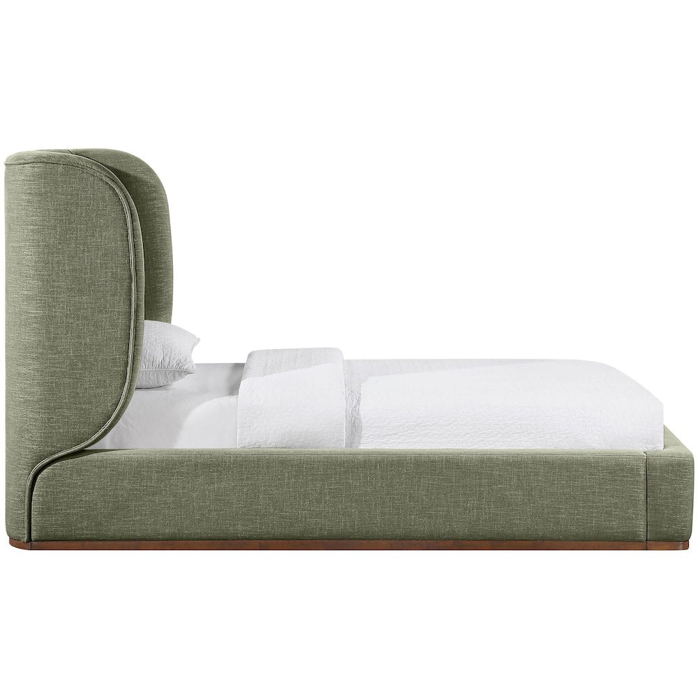 Aurin Olive Green Linen Textured Fabric Upholstered Twin Bed