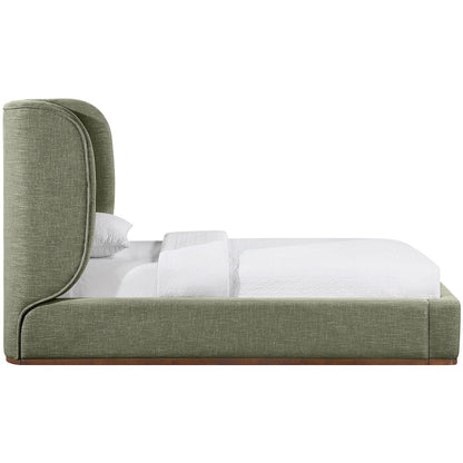 Aurin Olive Green Linen Textured Fabric Upholstered Twin Bed