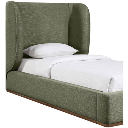 Aurin Olive Green Linen Textured Fabric Upholstered Twin Bed
