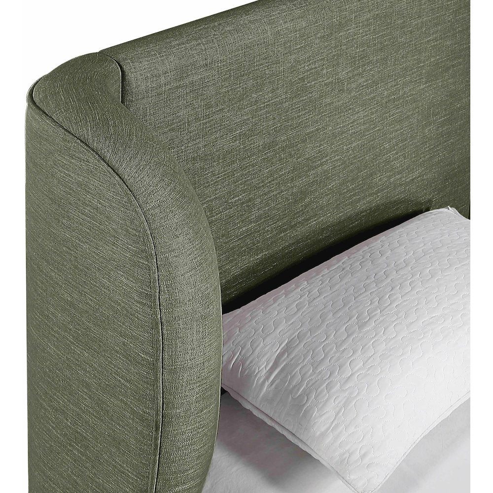 Aurin Olive Green Linen Textured Fabric Upholstered Twin Bed