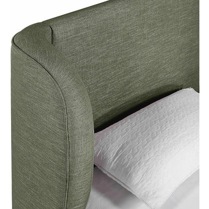Aurin Olive Green Linen Textured Fabric Upholstered Twin Bed