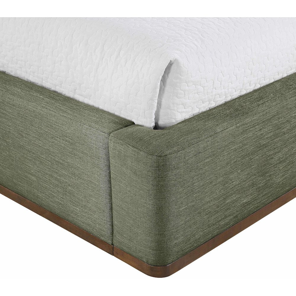 Aurin Olive Green Linen Textured Fabric Upholstered Twin Bed