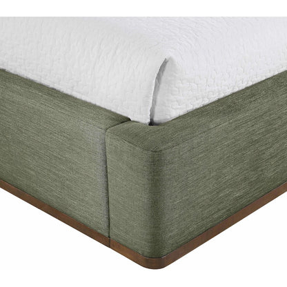 Aurin Olive Green Linen Textured Fabric Upholstered Twin Bed