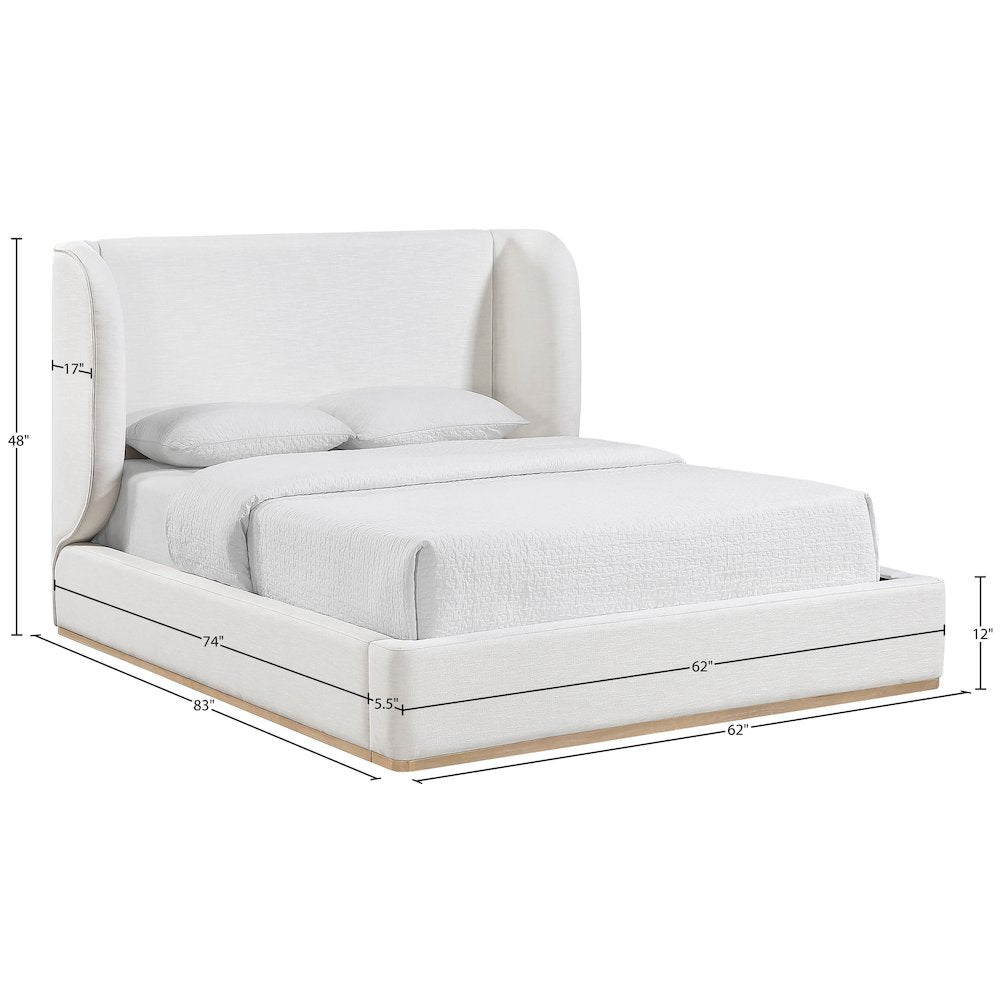 Aurin Cream Linen Textured Fabric Upholstered Full Bed