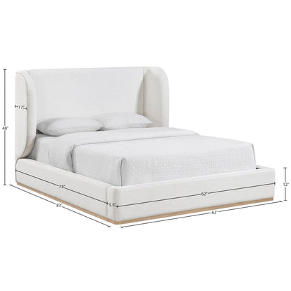 Aurin Cream Linen Textured Fabric Upholstered Full Bed