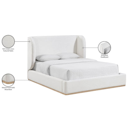 Aurin Cream Linen Textured Fabric Upholstered Full Bed