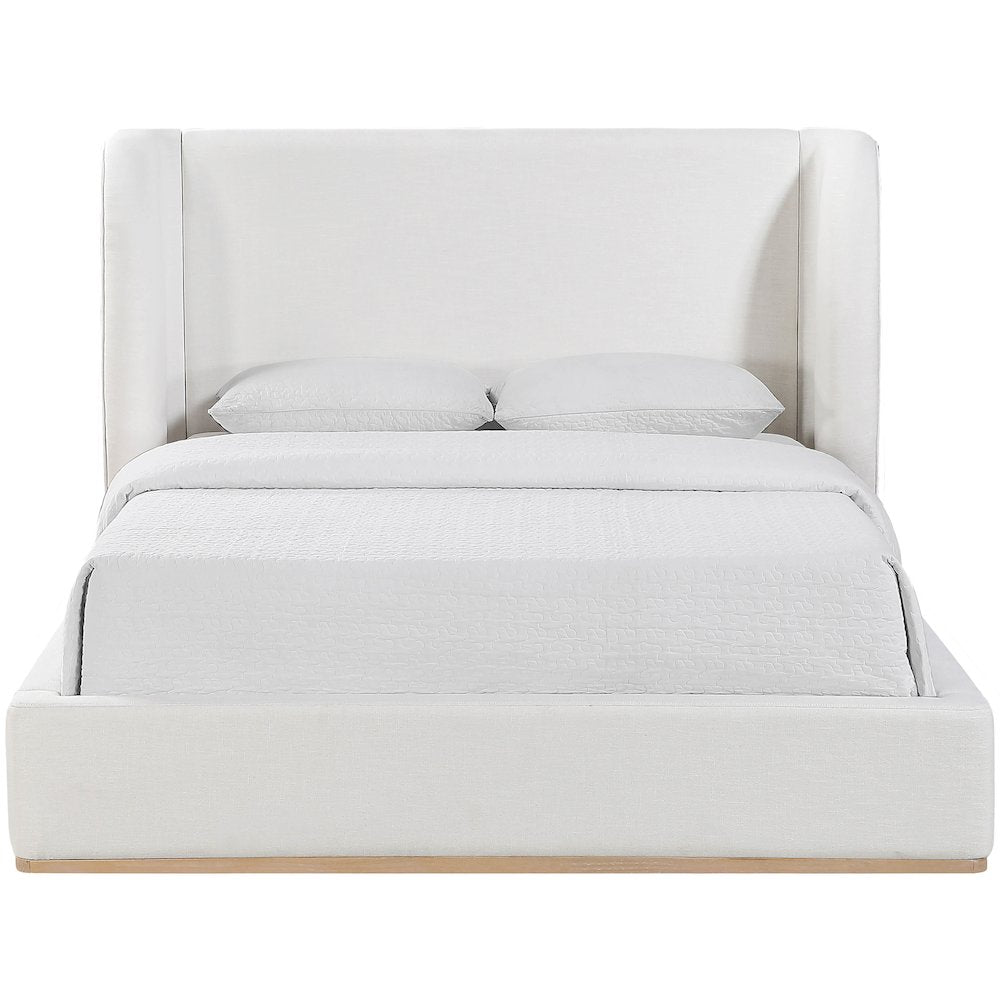Aurin Cream Linen Textured Fabric Upholstered Full Bed