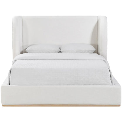 Aurin Cream Linen Textured Fabric Upholstered Full Bed