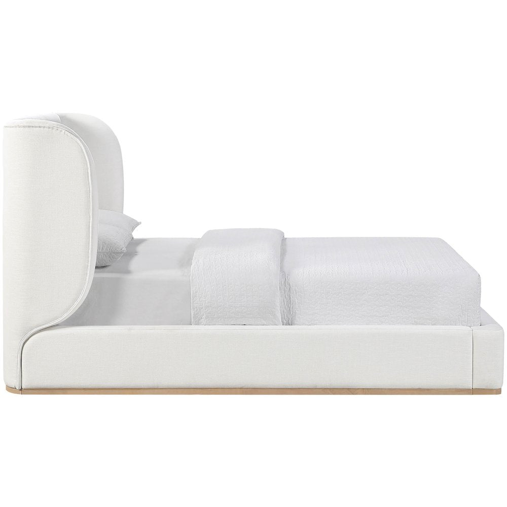 Aurin Cream Linen Textured Fabric Upholstered Full Bed