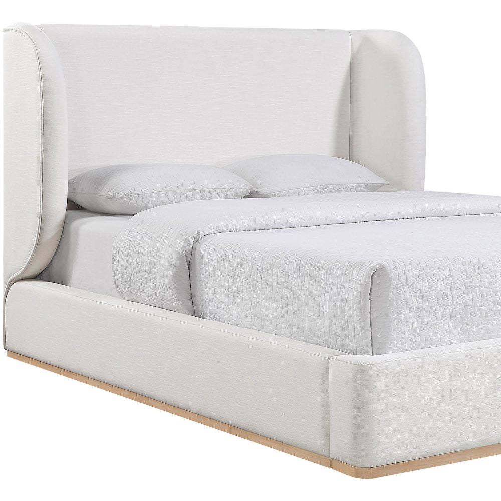 Aurin Cream Linen Textured Fabric Upholstered Full Bed