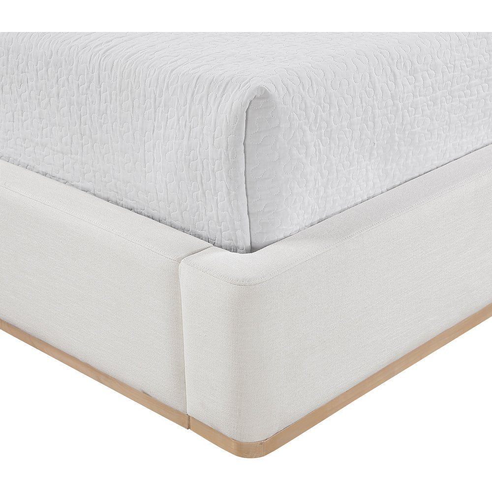 Aurin Cream Linen Textured Fabric Upholstered Full Bed