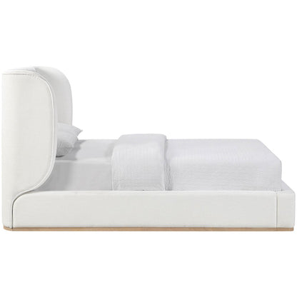 Aurin Cream Linen Textured Fabric Upholstered King Bed