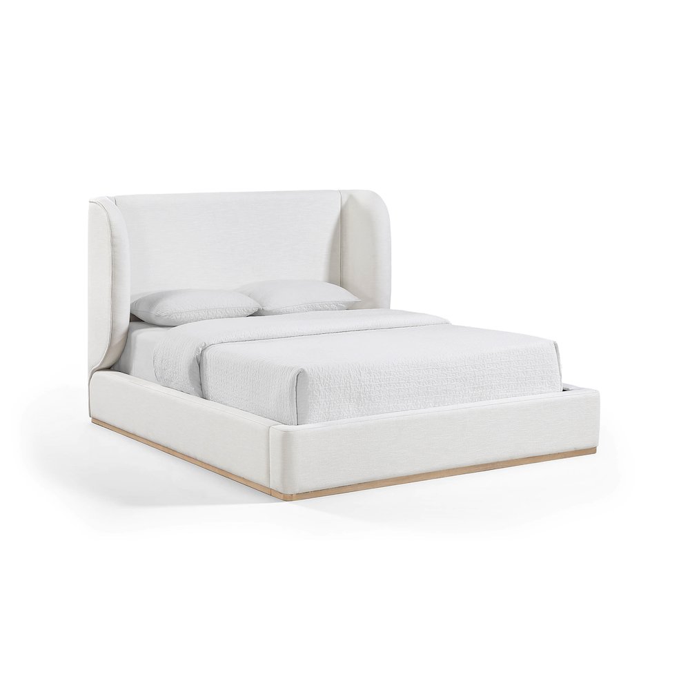 Aurin Cream Linen Textured Fabric Upholstered Queen Bed