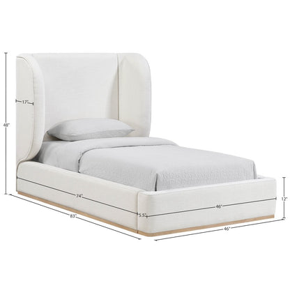 Aurin Cream Linen Textured Fabric Upholstered Twin Bed