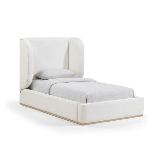 Aurin Cream Linen Textured Fabric Upholstered Twin Bed