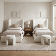 Aurin Cream Linen Textured Fabric Upholstered Twin Bed