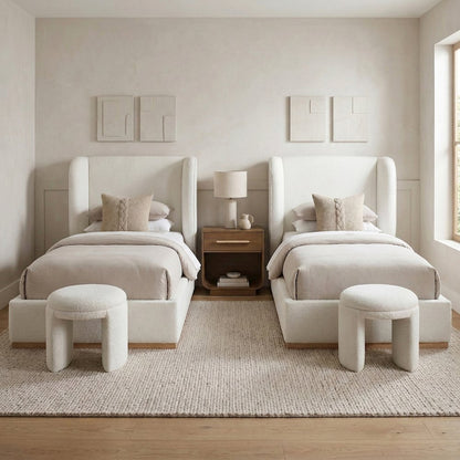 Aurin Cream Linen Textured Fabric Upholstered Twin Bed