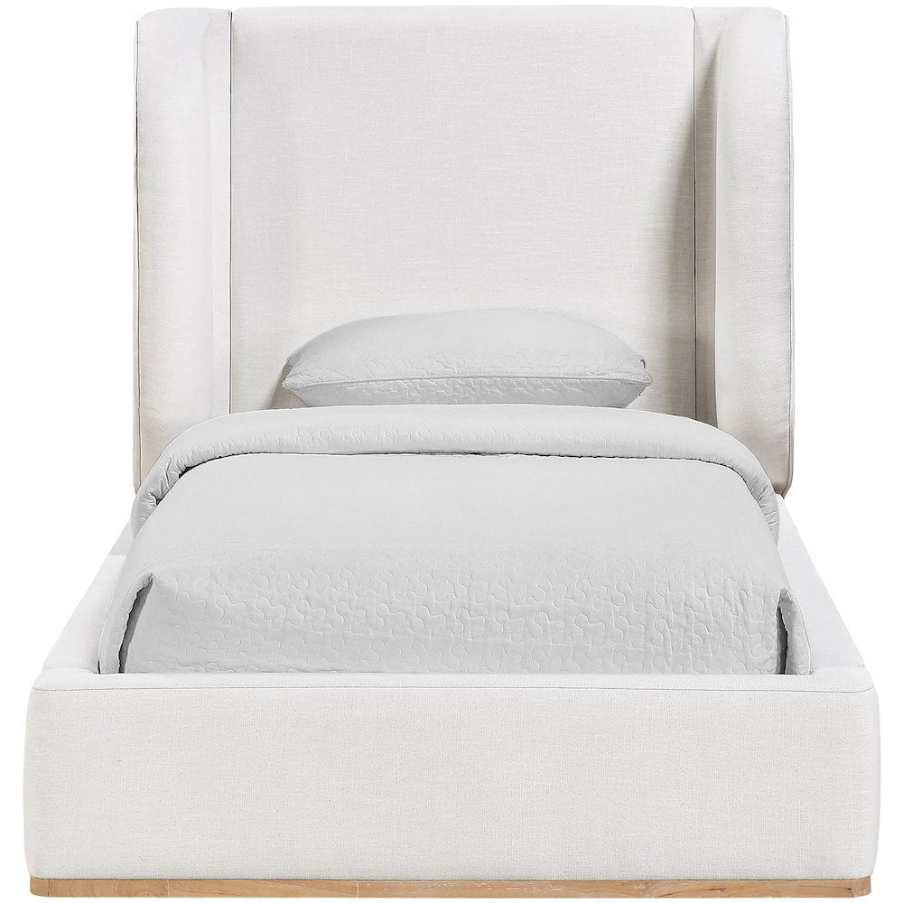 Aurin Cream Linen Textured Fabric Upholstered Twin Bed