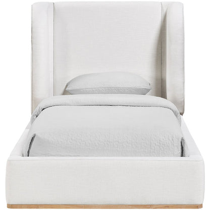 Aurin Cream Linen Textured Fabric Upholstered Twin Bed