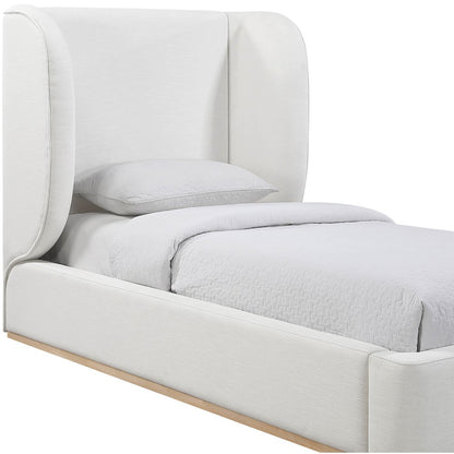Aurin Cream Linen Textured Fabric Upholstered Twin Bed