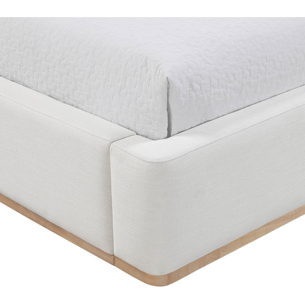 Aurin Cream Linen Textured Fabric Upholstered Twin Bed