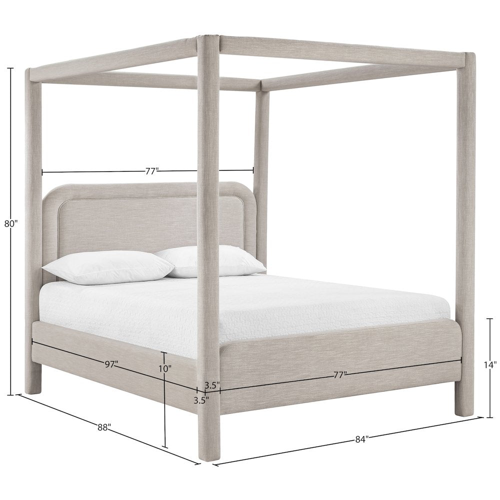 Salina Beige Linen Textured Fabric Upholstered King Bed