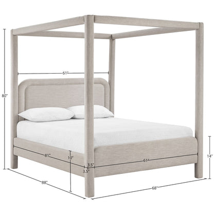 Salina Beige Linen Textured Fabric Upholstered Queen Bed