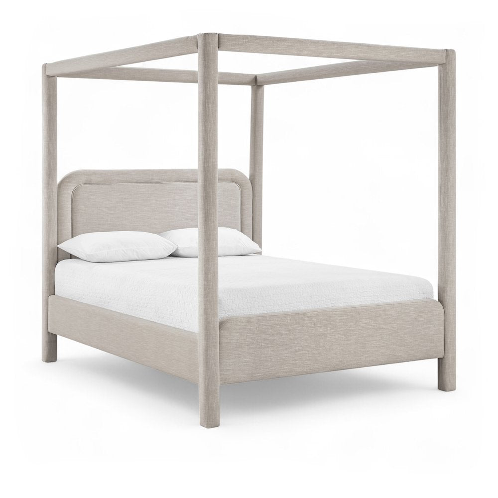 Salina Beige Linen Textured Fabric Upholstered Queen Bed
