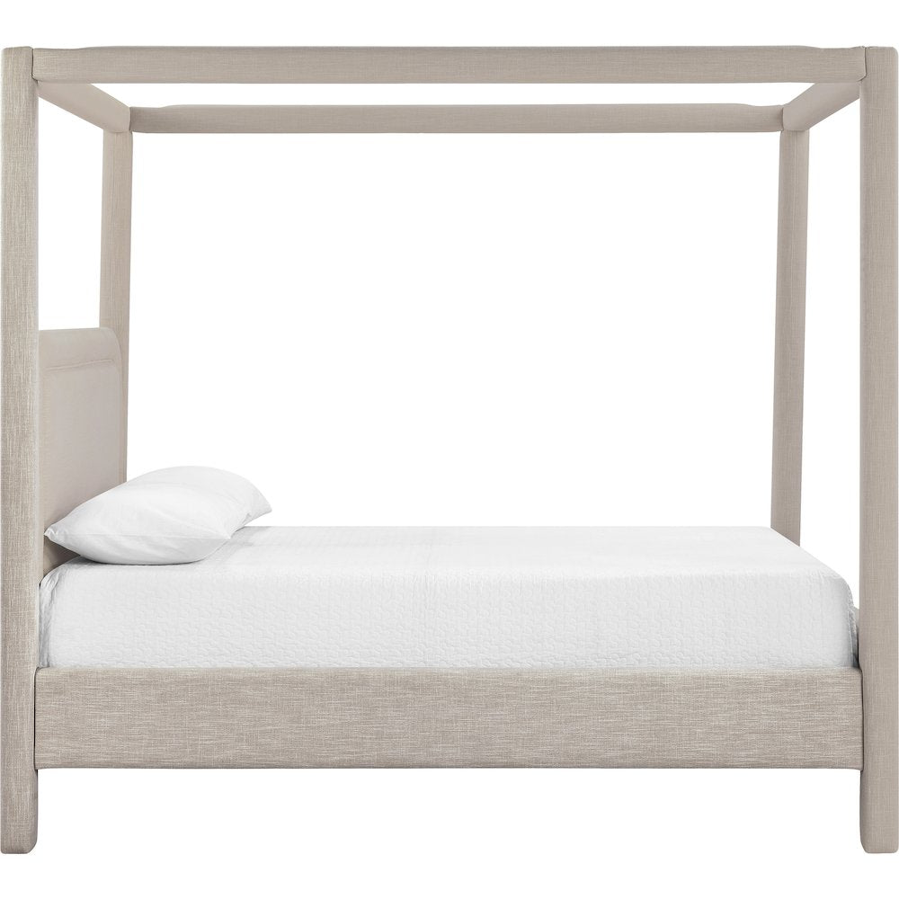 Salina Beige Linen Textured Fabric Upholstered Queen Bed