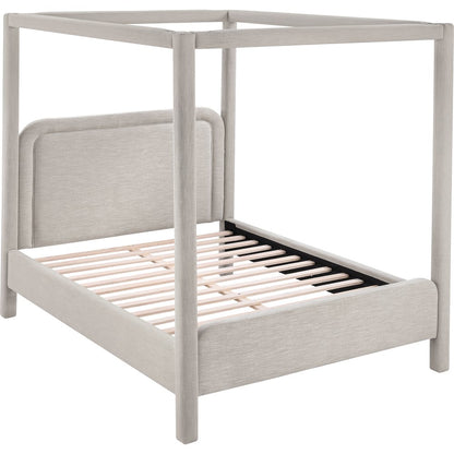 Salina Beige Linen Textured Fabric Upholstered Queen Bed