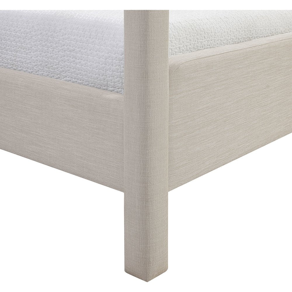 Salina Beige Linen Textured Fabric Upholstered Queen Bed