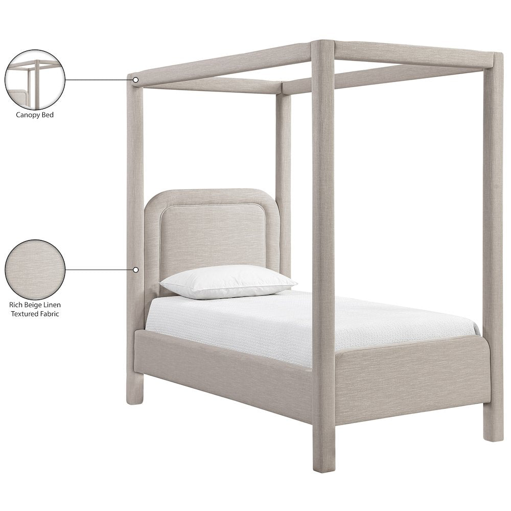 Salina Beige Linen Textured Fabric Upholstered Twin Bed
