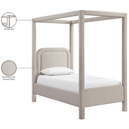 Salina Beige Linen Textured Fabric Upholstered Twin Bed