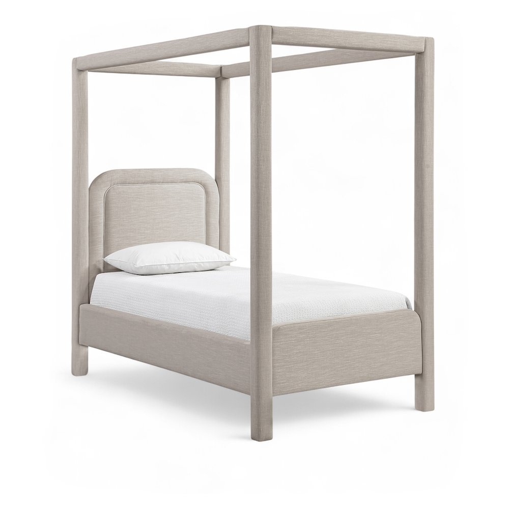 Salina Beige Linen Textured Fabric Upholstered Twin Bed