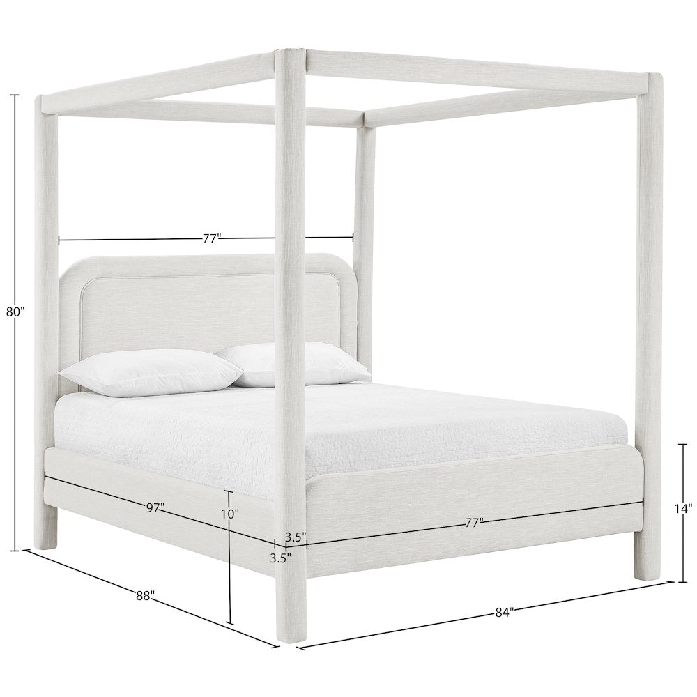 Salina Cream Linen Textured Fabric Upholstered King Bed